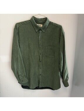 Vintage Mountain Lake Velvet Green Long Sleeve Button Up Men’s Large Utility
